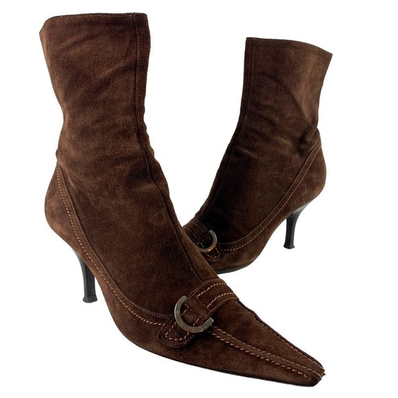 Sergio Rossi Shoes - SERGIO ROSSI Chocolate Suede Pointed Toe Zip Ankle Boots